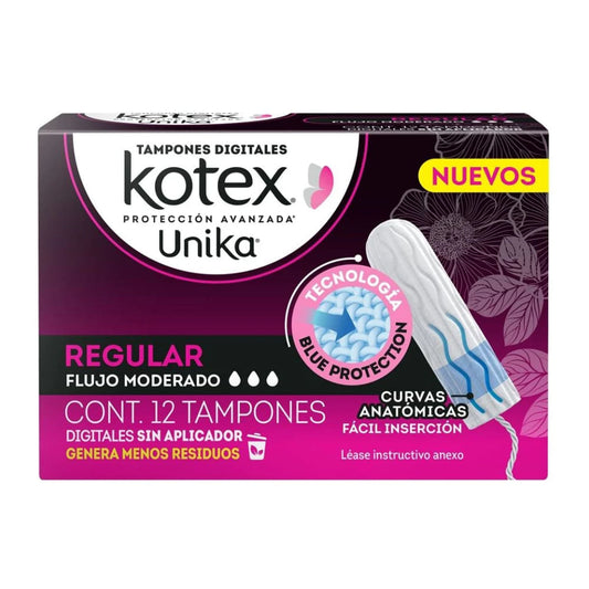 kotex tampones unika regular flujo moderado con 12