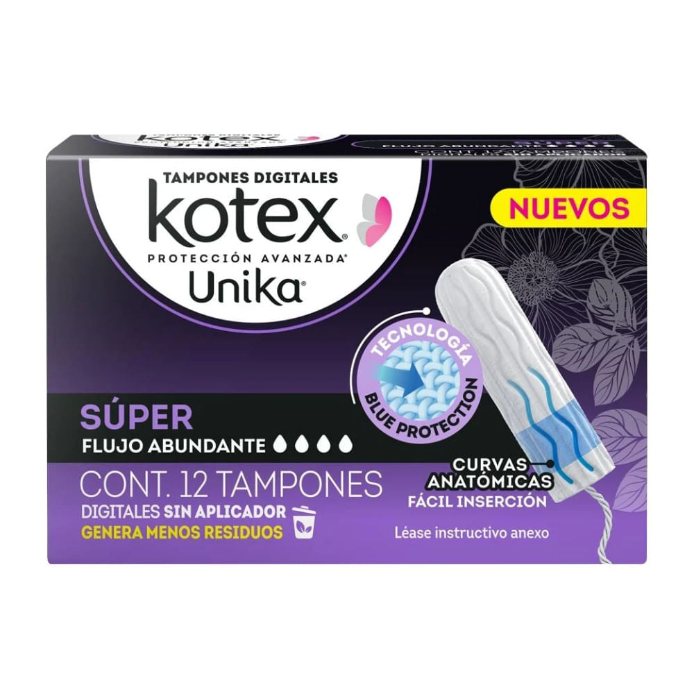 kotex tampones unika super flujo abundante con 12