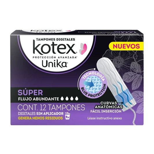 kotex tampones unika super flujo abundante con 12