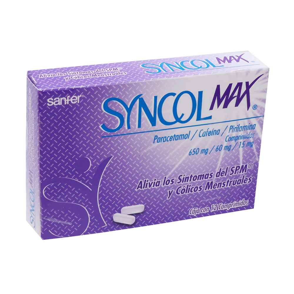 syncol max 650 mg/60 mg/15 mg 12 comprimidos