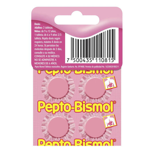 PEPTO BISMOL 262 MG TIRA CON 4 TABLETAS MASTICABLES