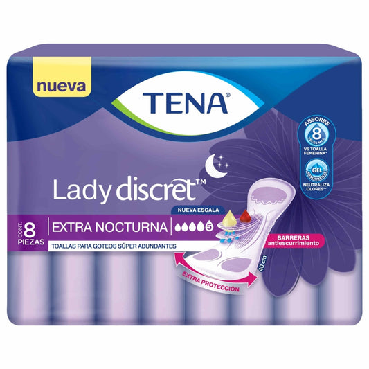 tena toallas para incontinencia lady discret extra nocturna 8 piezas