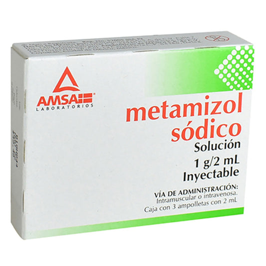 AMSA METAMIZOL 1 G SOLUCIÓN INYECTABLE 3 AMPOLLETAS 2 ML