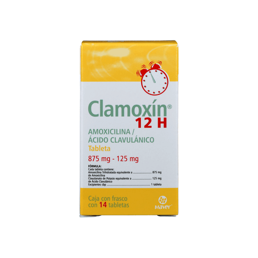 CLAMOXIN 12 H (AMOXICILINA/ACIDO CLAVULANICO) TABLETAS 875 MG/125 MG CAJA C/14