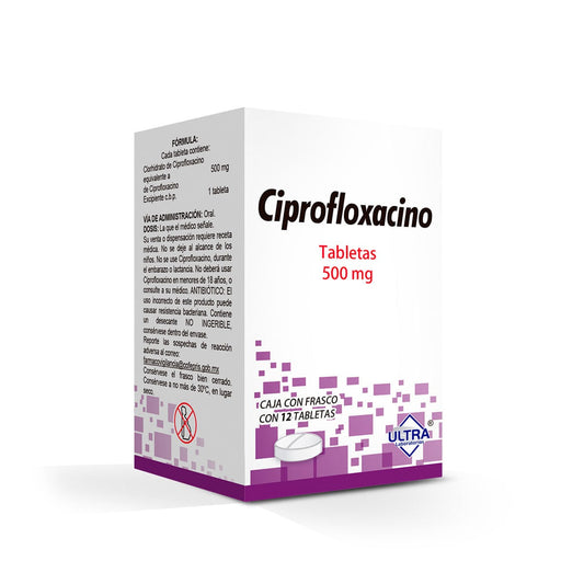 CIPROFLOXACINO 500 MG CON 12 TABLETAS ULTRA LAB