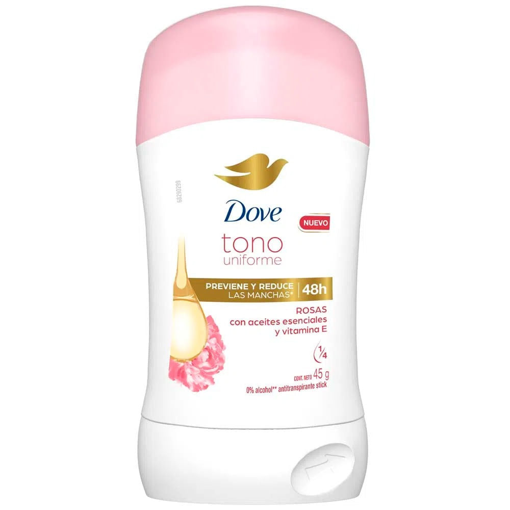 DOVE ANTITRANSPIRANTE EN BARRA TONO UNIFORME ROSAS 45 G