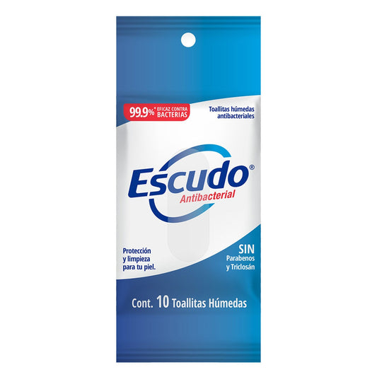 ESCUDO ANTIBACTERIAL TOALLITAS HÚMEDAS ANTIBACTERIALES 10 PIEZAS