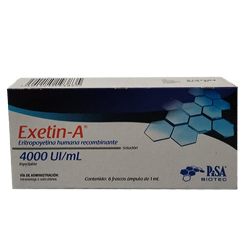 EXETIN-A ERITROPOYETINA HUMANA RECOMBINANTE 4000 UI/ML C/6 AMP