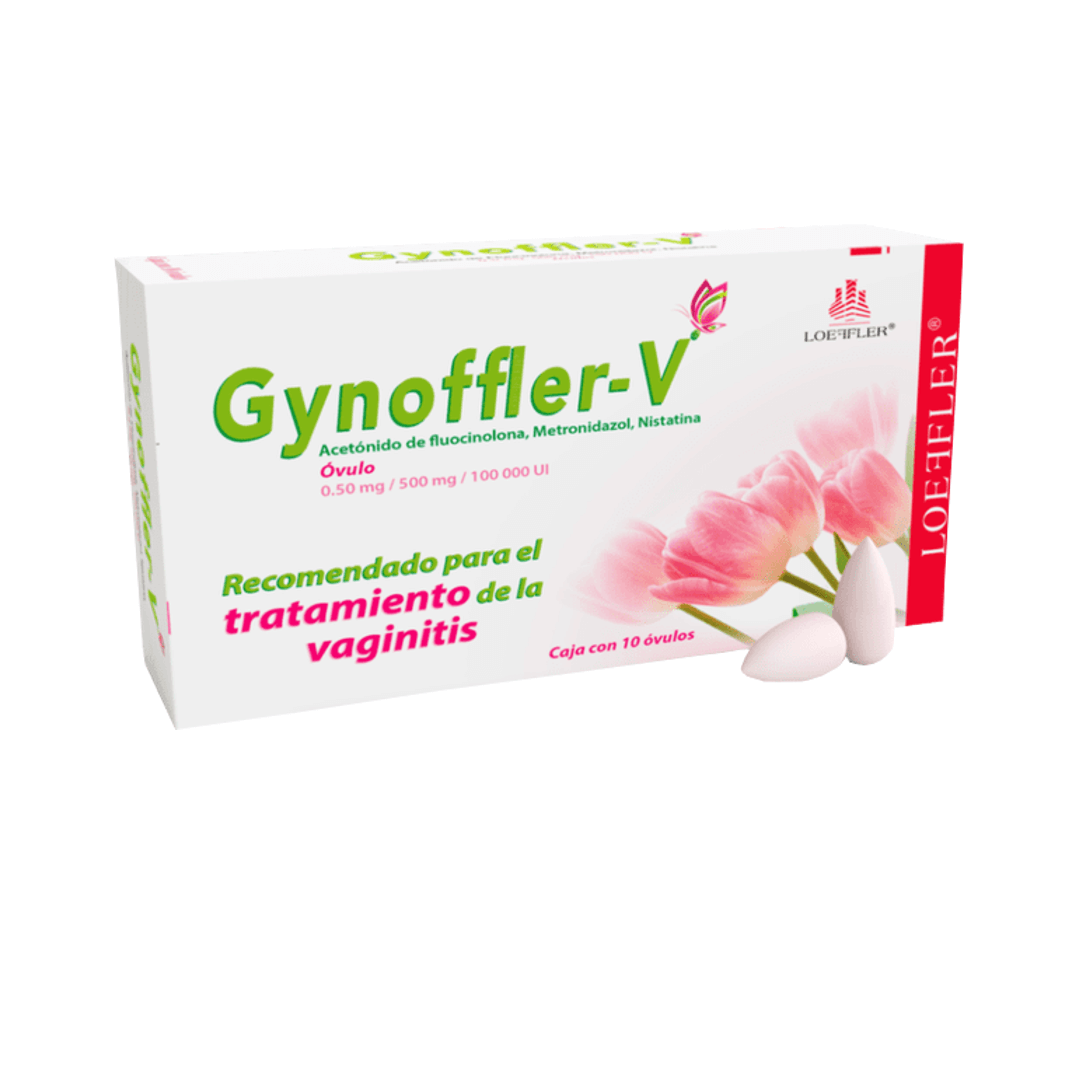 GYNOFFLER-V (ACIDO FLUOCINOLONA/METRONIDAZOL/NISTATINA) 0.5 MG/500 MG/100000 UI 10 OVULOS CAJA C/10