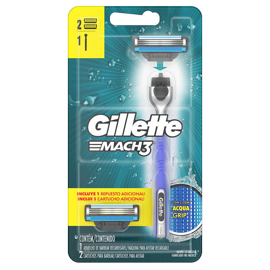 GILLETTE MACH 3 BASE AQUA GRIP 2UP