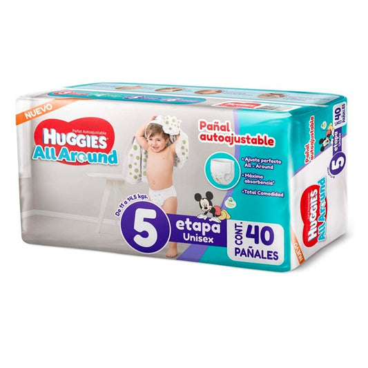 HUGGIES PAÑAL ALL AROUND UNISEX ETAPA 5 40 PIEZAS