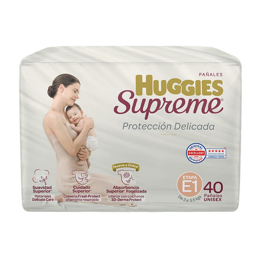 HUGGIES PAÑAL PARA BEBÉ SUPREME UNISEX, ETAPA 1 CON 40 PIEZAS