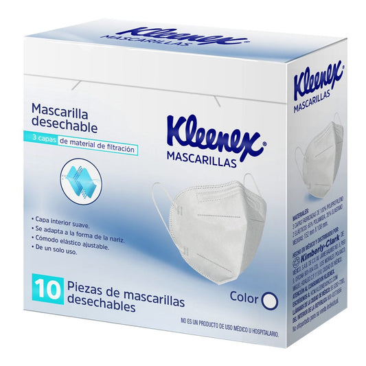 KLEENEX CUBREBOCAS 3 CAPAS CAJA CON 10 PIEZAS