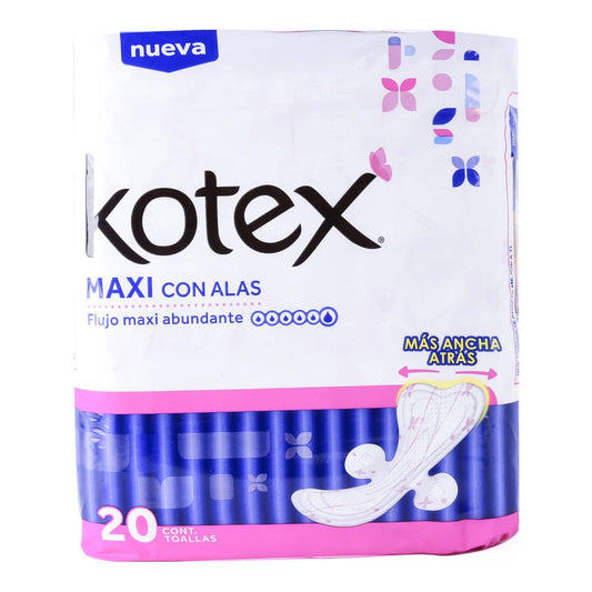 KOTEX TOALLA FEMENINA CON ALAS 20 TOALLAS MAXI