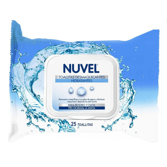 NUVEL TOALLITAS DESMAQUILLANTES HIDRATANTES CON 25 PIEZAS