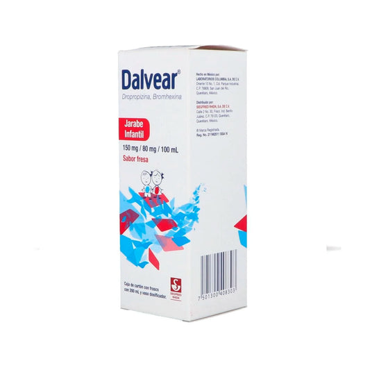 DALVEAR (DROPROPIZINA/BROMHEXINA) 150 MG/80 MG INFANTIL SABOR FRESA JARABE 120 ML