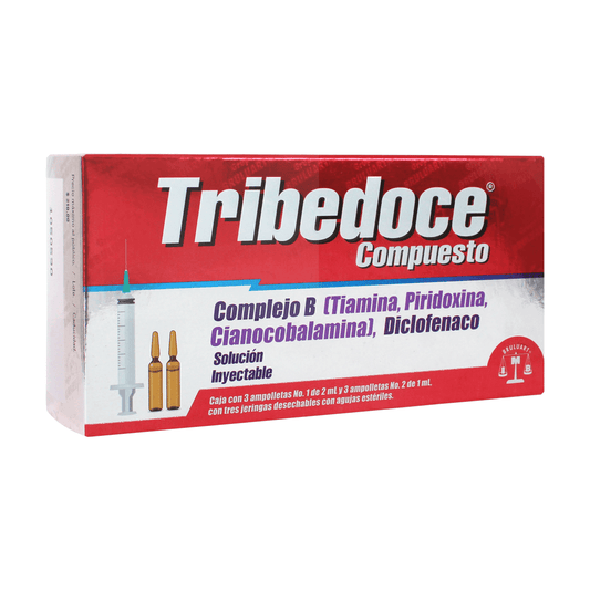 TRIBEDOCE COMPUESTO (TIAMINA/PRIDOXINACIA/CIANOCOBALAMINA/DICLOFENACO) INYECTABLE CAJA C/3 AMPOLLETAS
