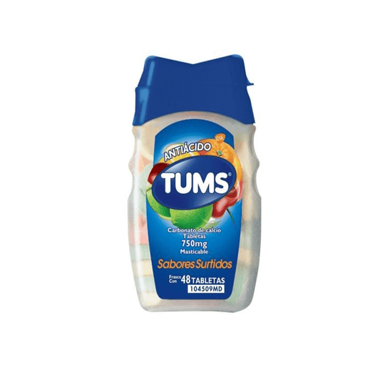 TUMS ANTIACIDO (CARBONATO DE CALCIO) TABLETAS 750 MG FRASCO C/48