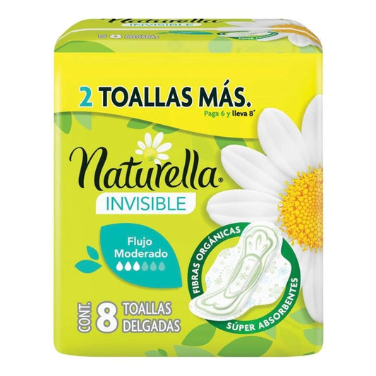 naturella invisible manzanilla flujo moderado con alas 8 toallas