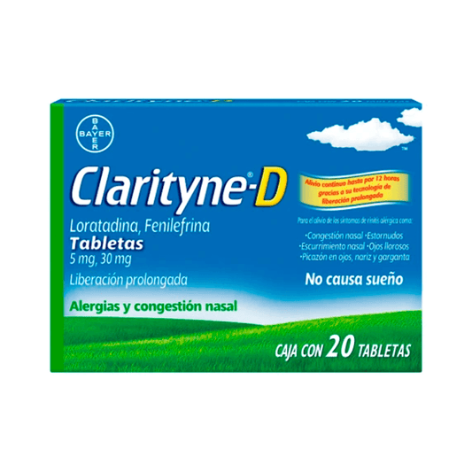 CLARITYNE-D (LORATADINA/FENILEFRINA) TABLETAS 5/30 MG CAJA C/20