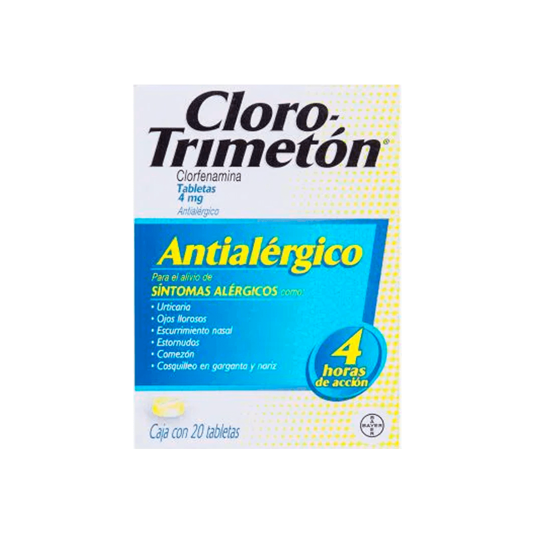 CLORO-TRIMETRON (CLORFERAMINA) TABLETAS 4 MG CAJA C/20