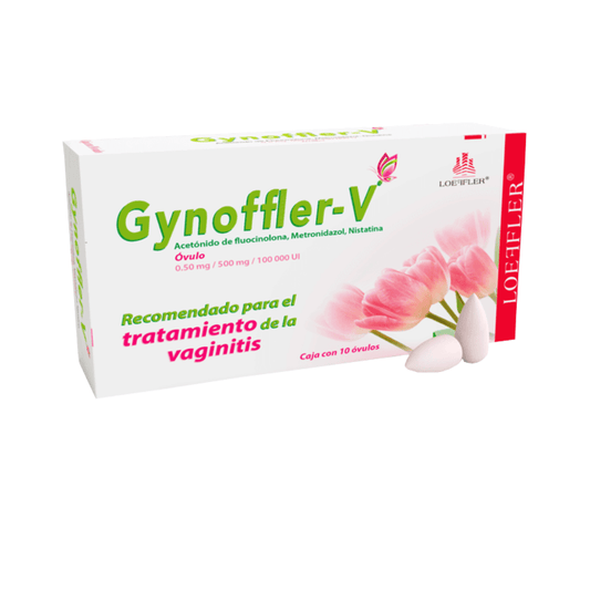 GYNOFFLER-V (ACIDO FLUOCINOLONA/METRONIDAZOL/NISTATINA) 0.5 MG/500 MG/100000 UI 10 OVULOS CAJA C/10