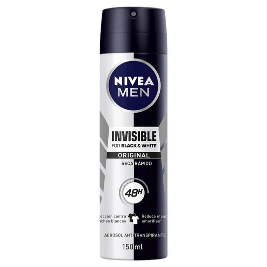 NIVEA DESODORANTE MEN ANTIMANCHAS SPRAY BLACK & WHITE INVISIBLE POWER – 150 ML