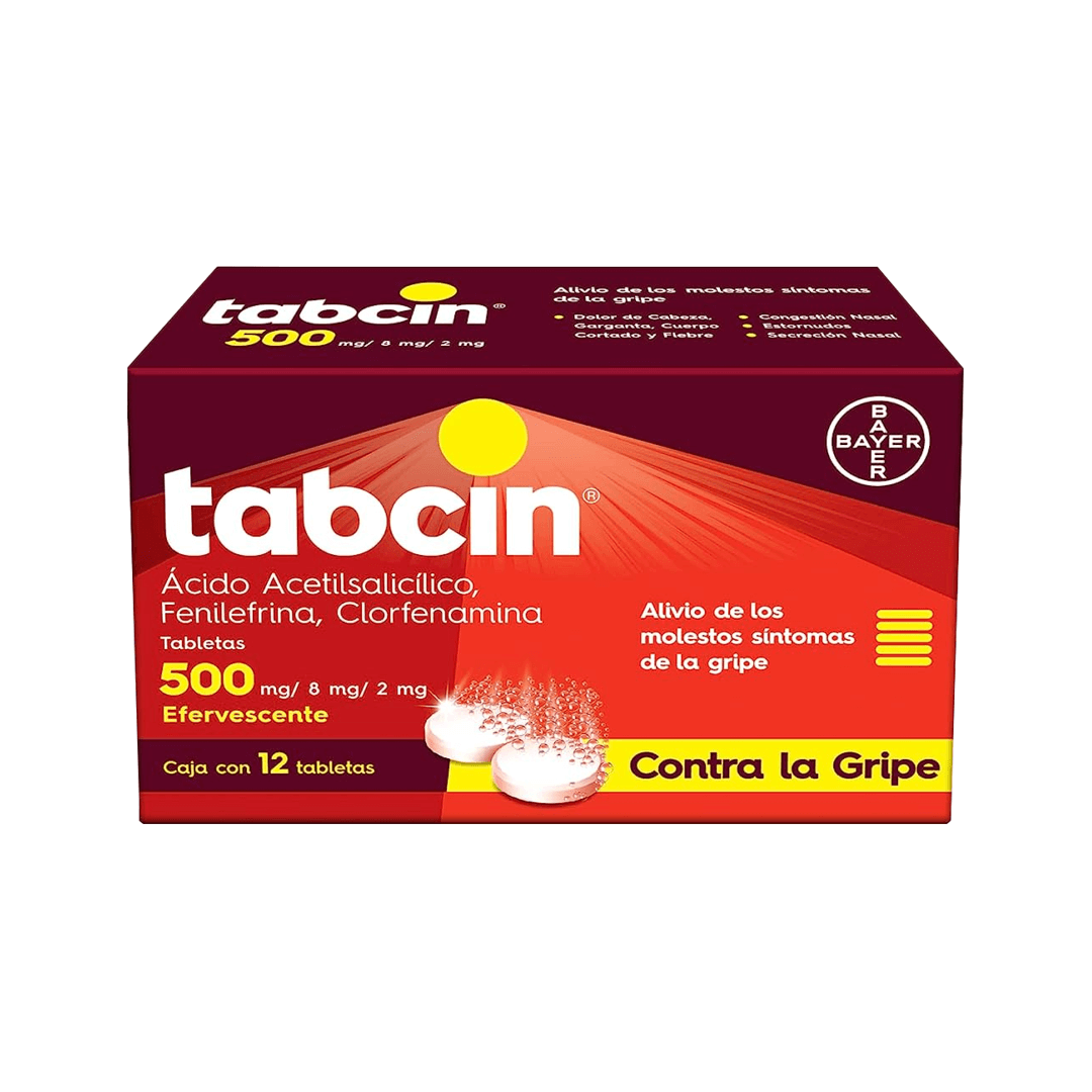 TABCIN EFERVESCENTE ROJO (ACIDO ACETILSALICILICO, FENILEFRINA, CLORFENAMINA) TABLETAS 324/8/2 MG CAJA C/12