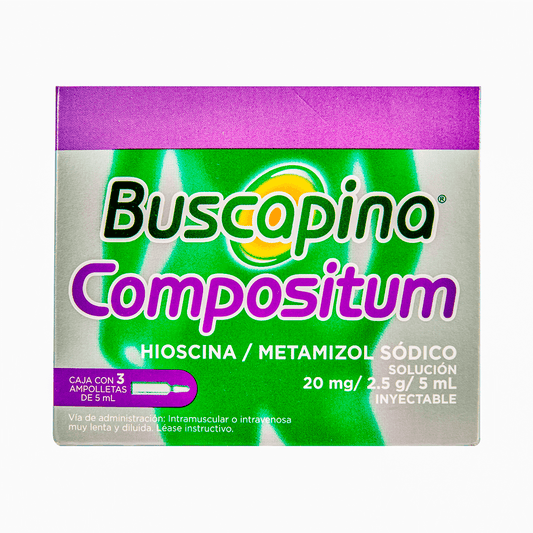 BUSCAPINA COMPOSITUM (HIOSCINA/METAMIZOL) AMPOLLETAS 20 MG/ 2.5 G CAJA C/3